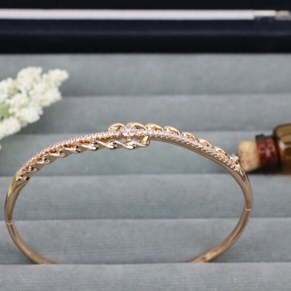 Rose Gold Designer Bangle with Diamond Accent & Twisted Detailing, XPBL0591 - Picture 11 of 12